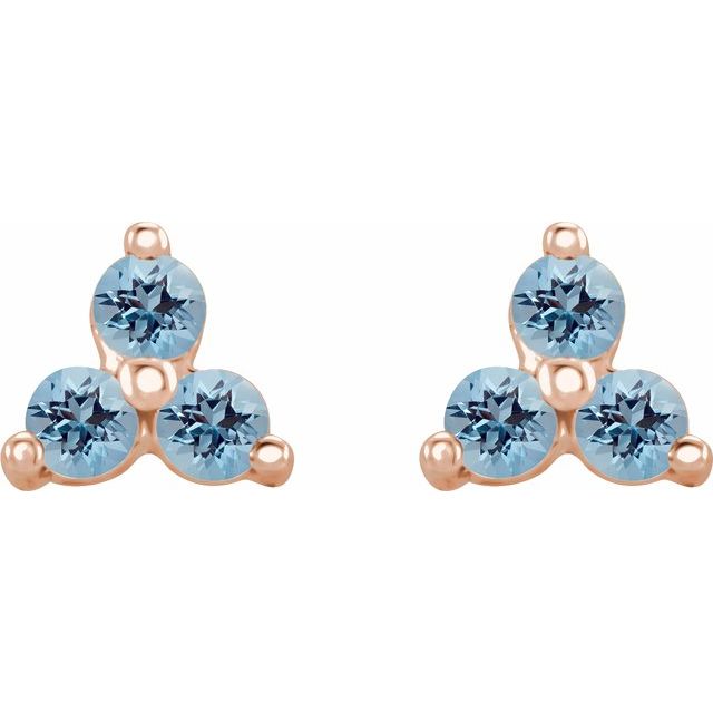 Three Stone Natural Aquamarine Earrings