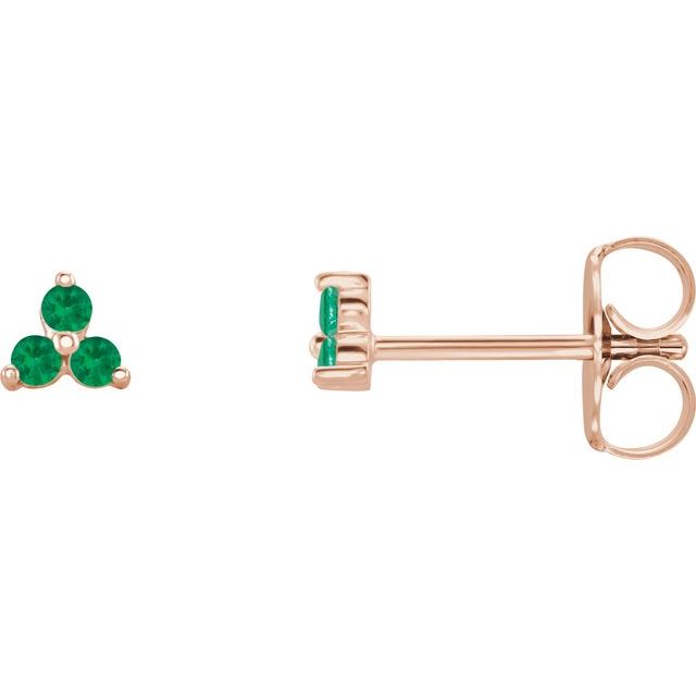 Three Stone Natural Emerald Earrings