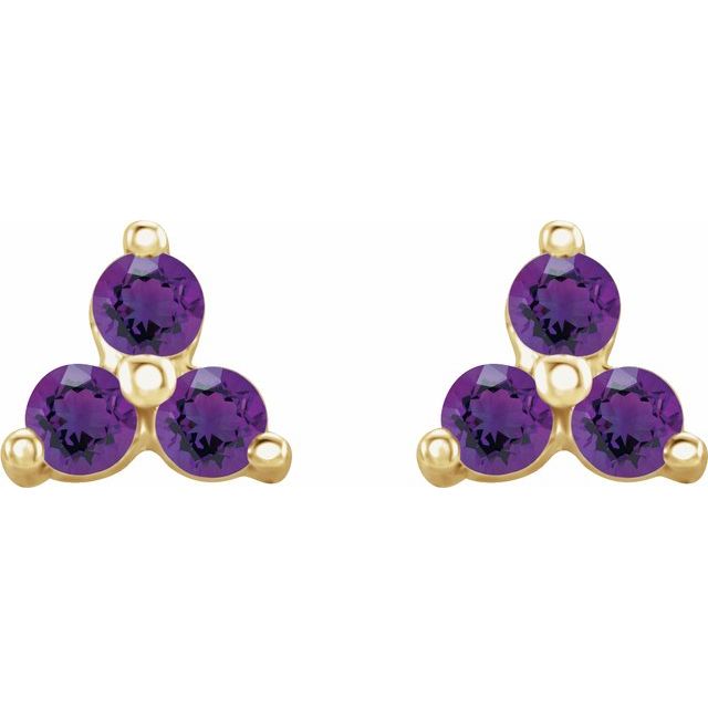 Three Stone Natural Amethyst Earrings