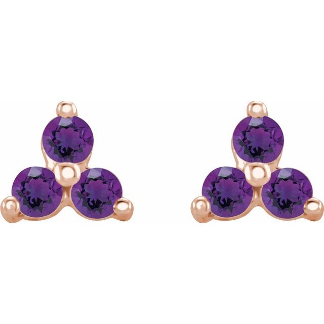 Three Stone Natural Amethyst Earrings