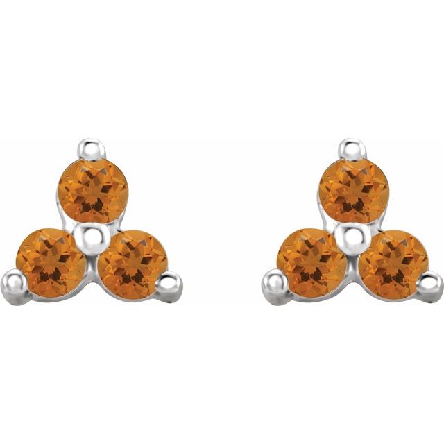Three Stone Natural Citrine Earrings