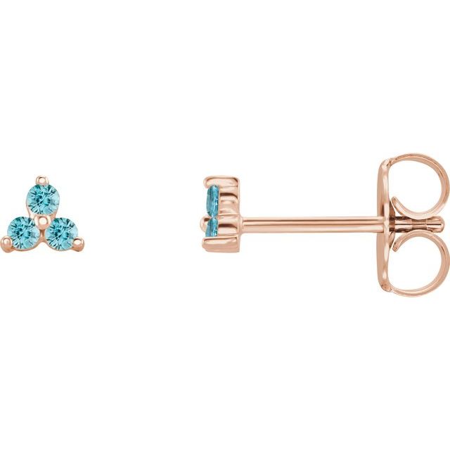 Three Stone Natural Blue Zircon Earrings