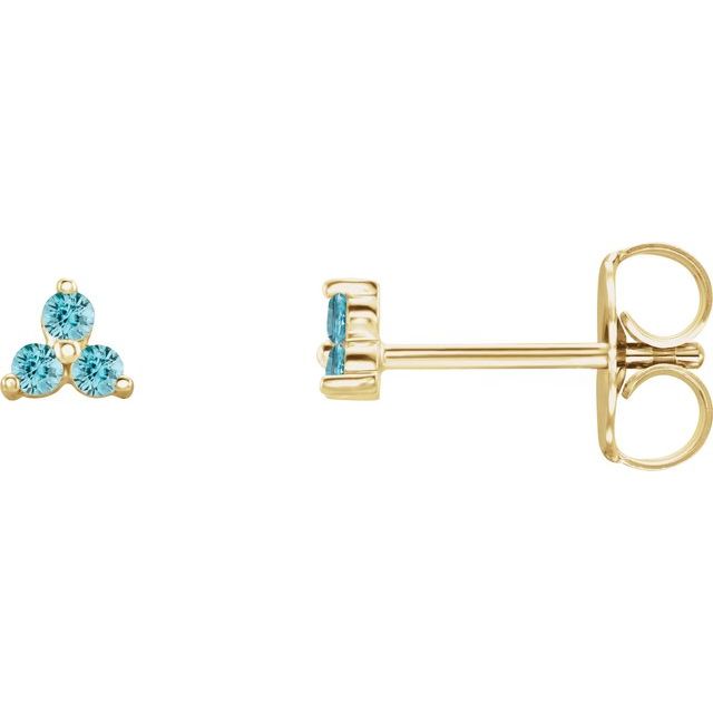 Three Stone Natural Blue Zircon Earrings