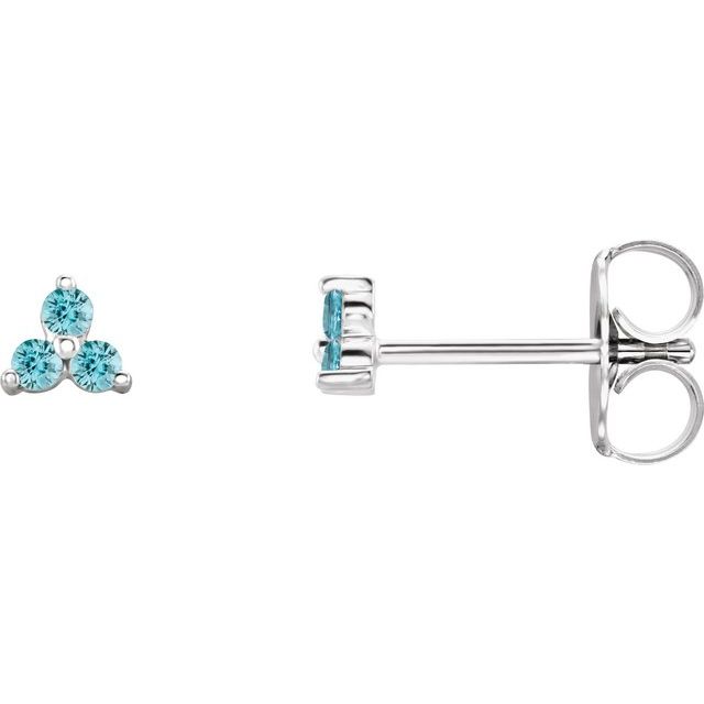 Three Stone Natural Blue Zircon Earrings
