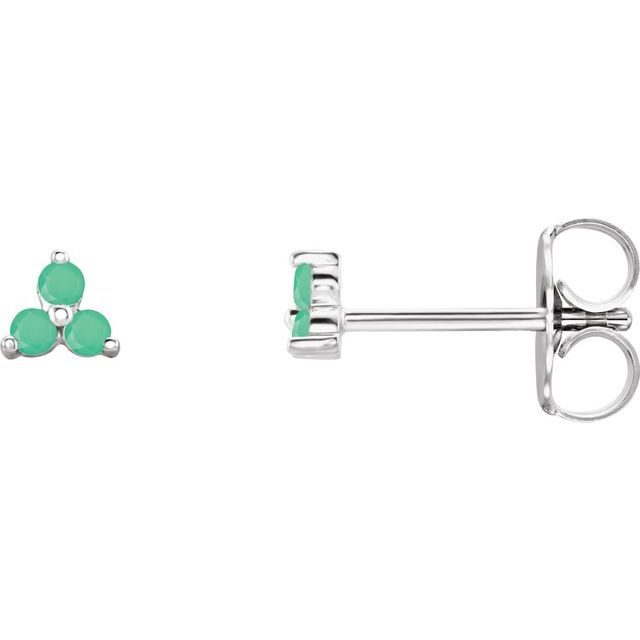 Three Stone Natural Chrysoprase Earrings