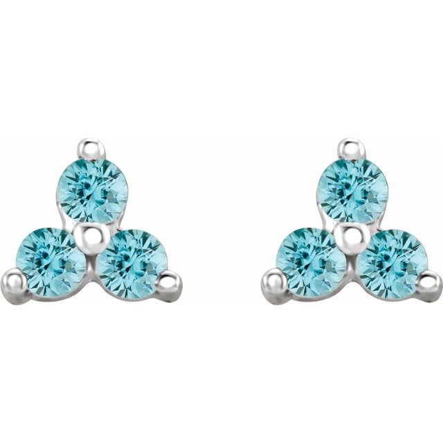 Three Stone Natural Blue Zircon Earrings