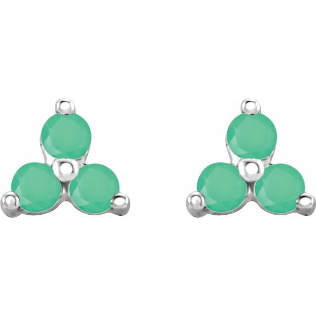 Three Stone Natural Chrysoprase Earrings