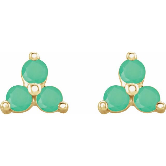 Three Stone Natural Chrysoprase Earrings