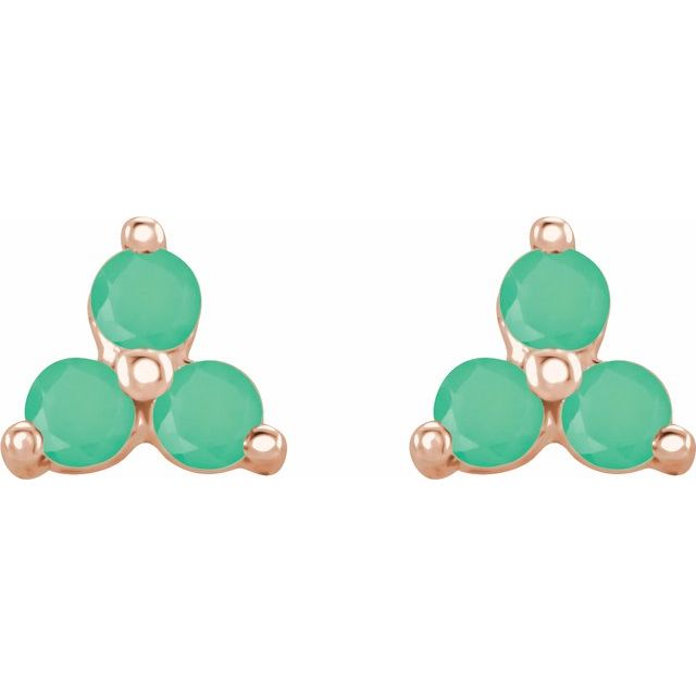 Three Stone Natural Chrysoprase Earrings