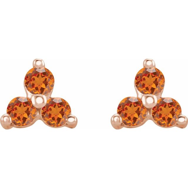 Three Stone Natural Garnet Earrings