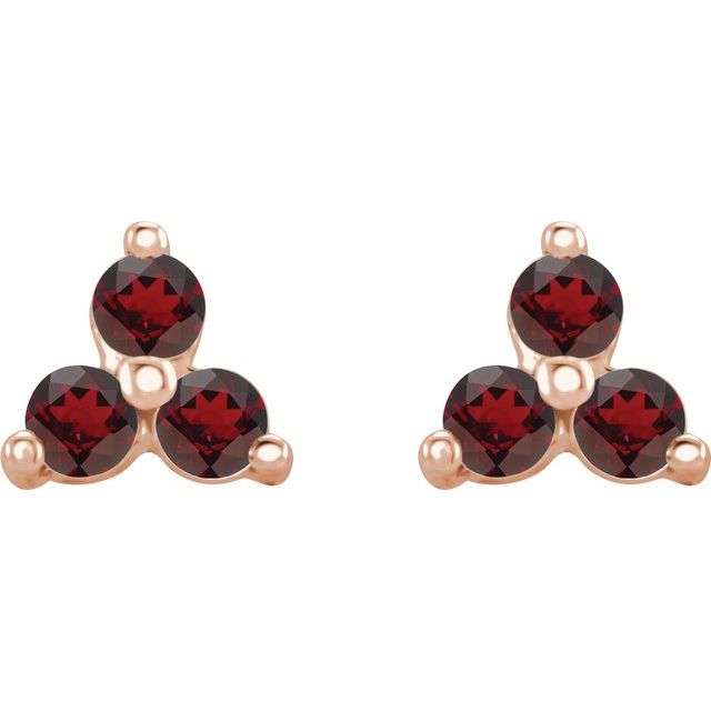Three Stone Natural Garnet Earrings
