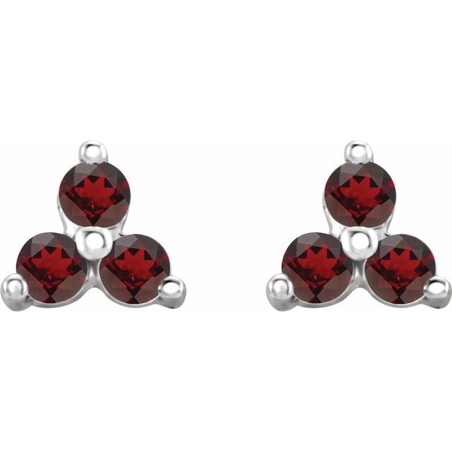 Three Stone Natural Garnet Earrings