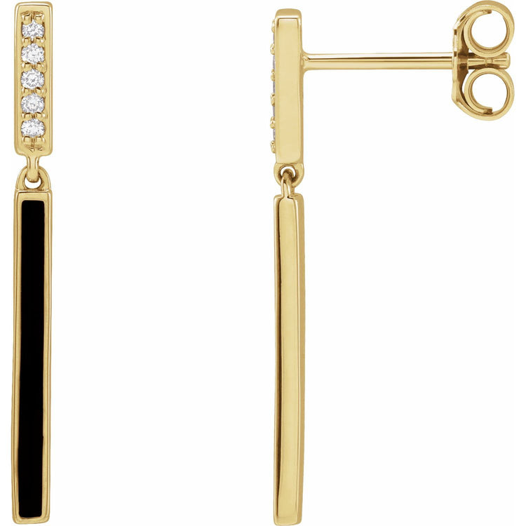 Diamond Enamel Bar Earrings in 14K Gold