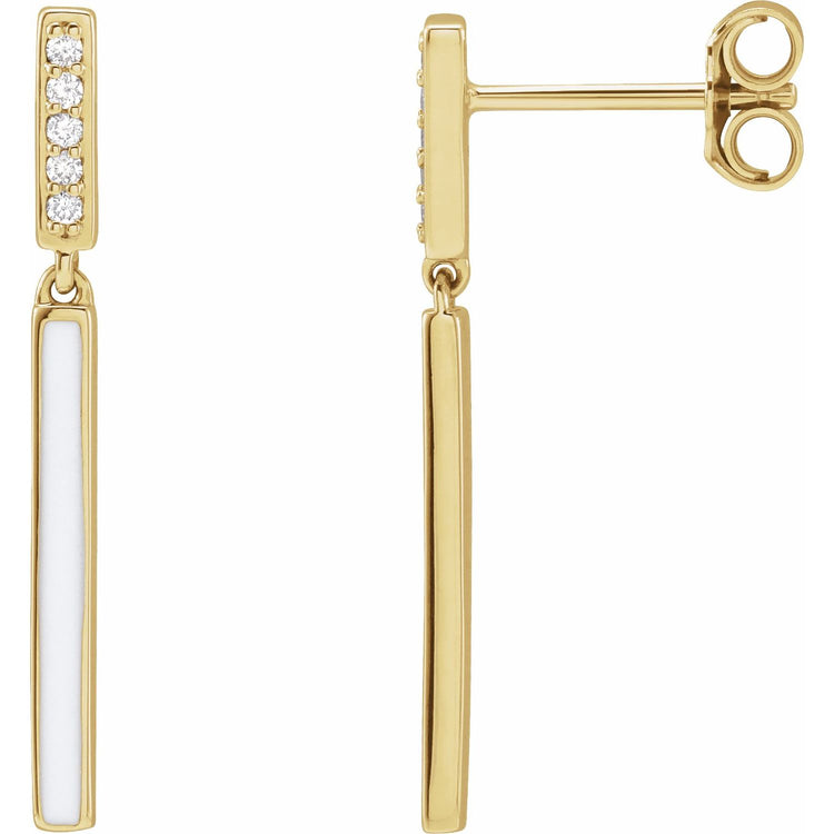 Diamond Enamel Bar Earrings in 14K Gold
