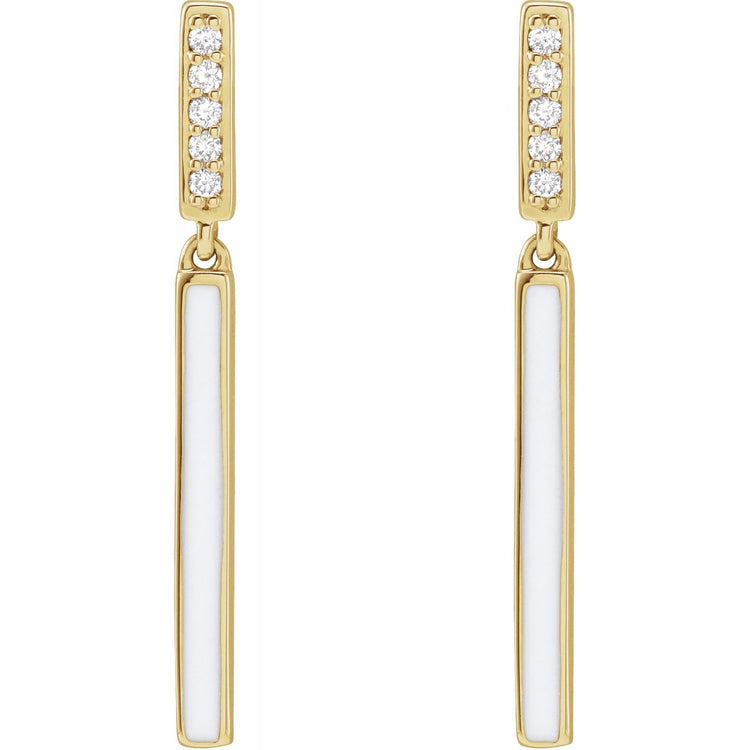 Diamond Enamel Bar Earrings in 14K Gold