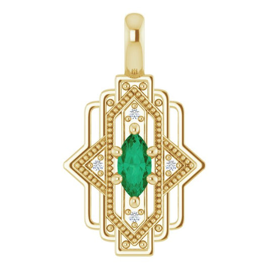 Vintage Inspired Emerald Marquise Pendant