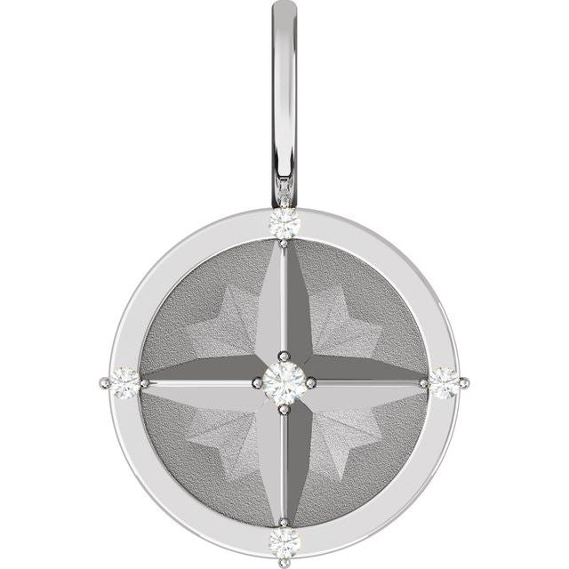 Natural Diamond Compass Charm Pendant