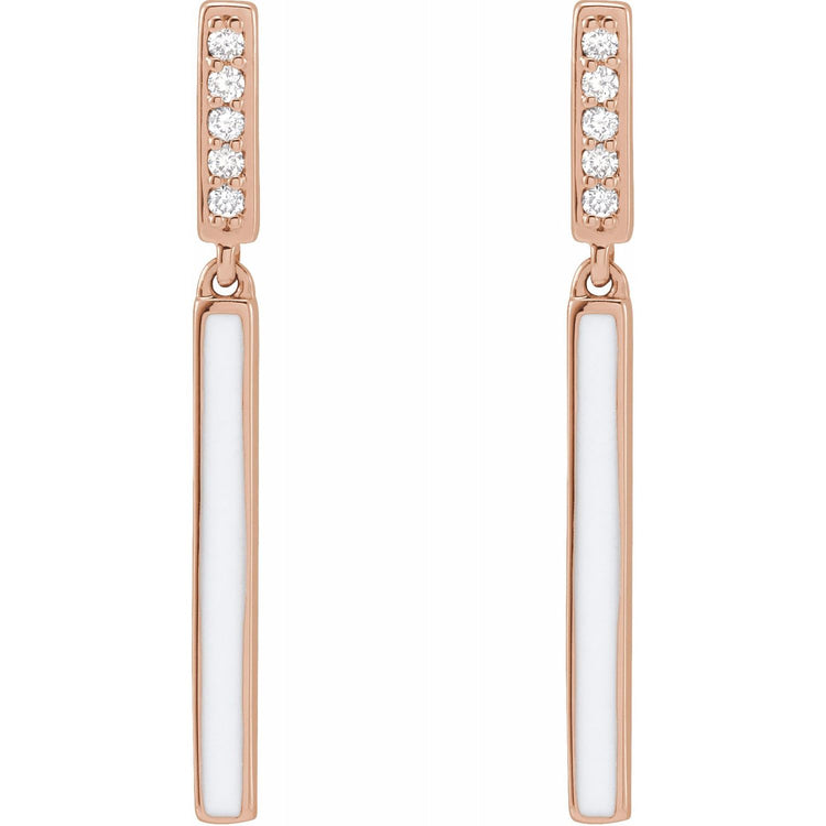 Diamond Enamel Bar Earrings in 14K Gold