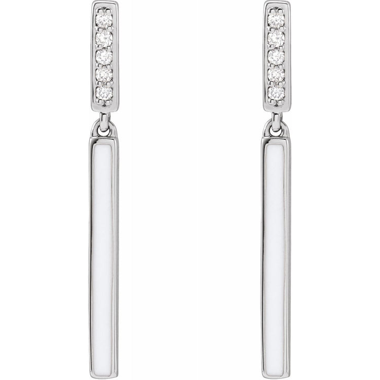 Diamond Enamel Bar Earrings in 14K Gold