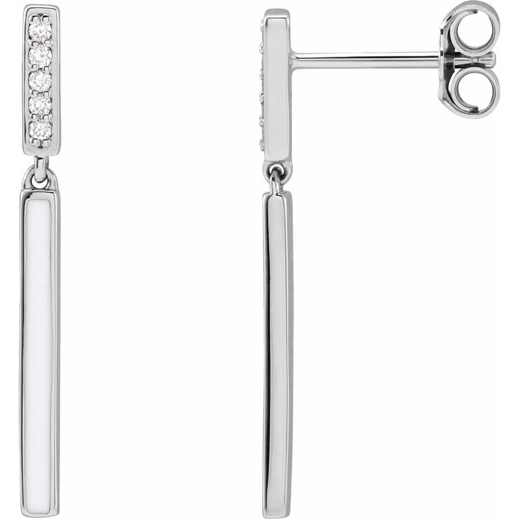 Diamond Enamel Bar Earrings in 14K Gold