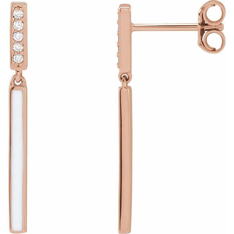 Diamond Enamel Bar Earrings in 14K Gold