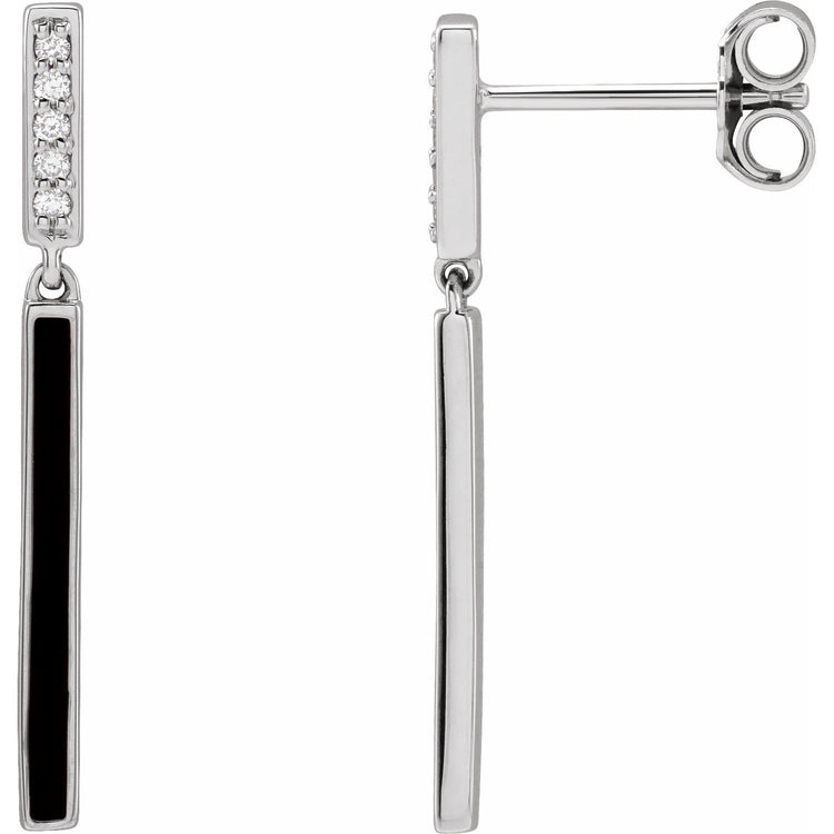 Diamond Enamel Bar Earrings in 14K Gold