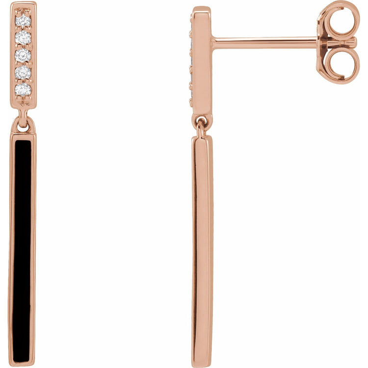 Diamond Enamel Bar Earrings in 14K Gold