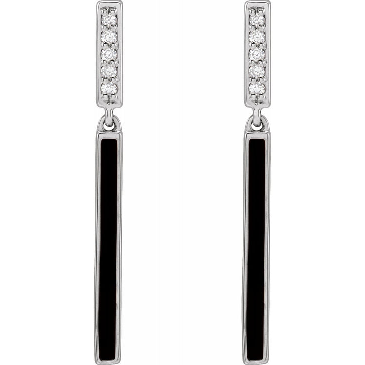 Diamond Enamel Bar Earrings in 14K Gold