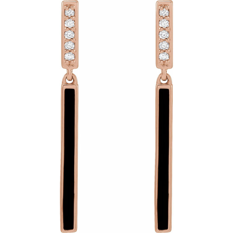 Diamond Enamel Bar Earrings in 14K Gold