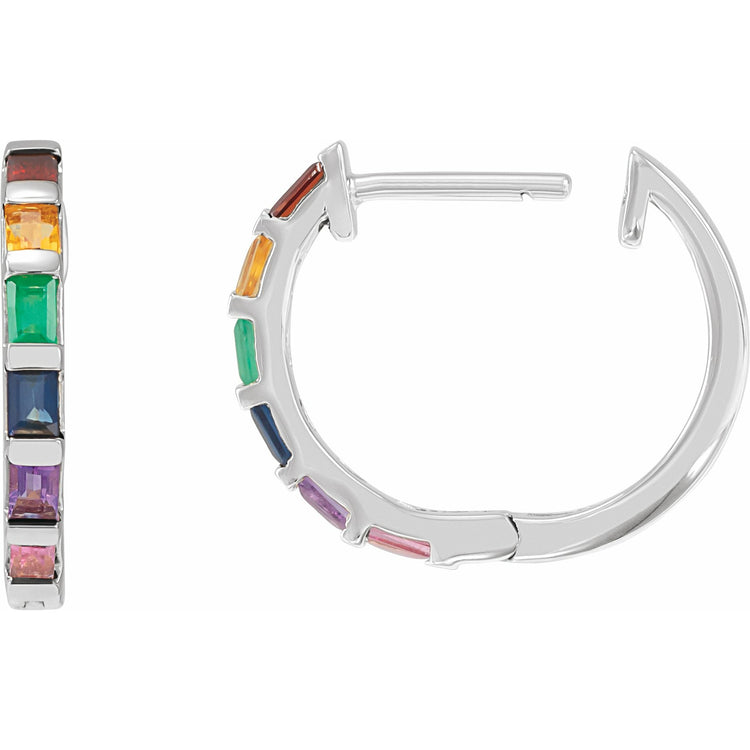 Multi-Gemstone Rainbow Hoop Earrings