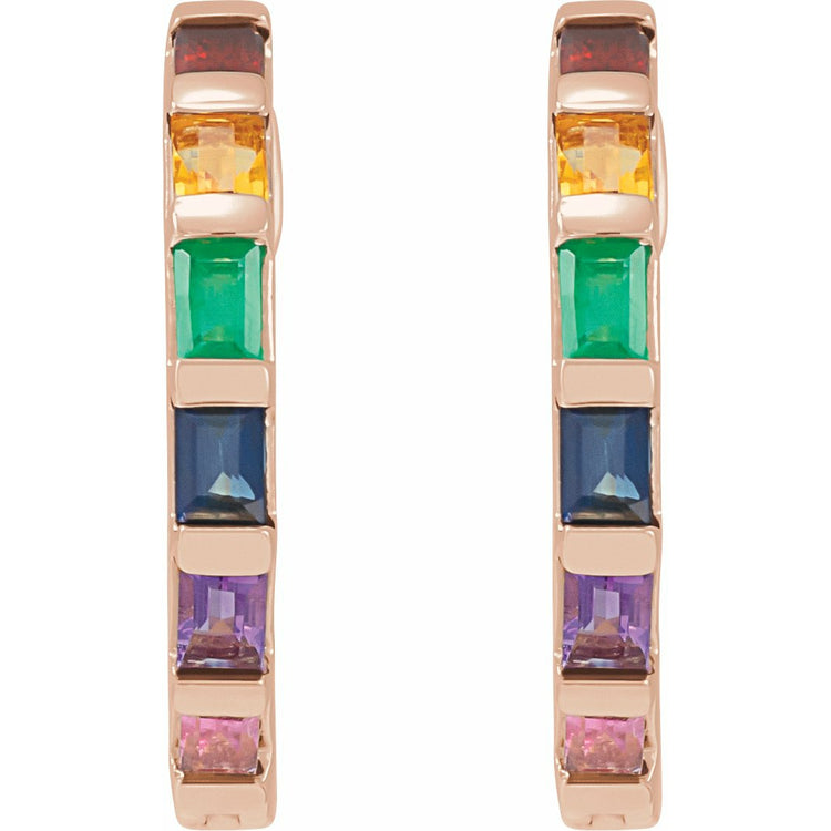 Multi-Gemstone Rainbow Hoop Earrings