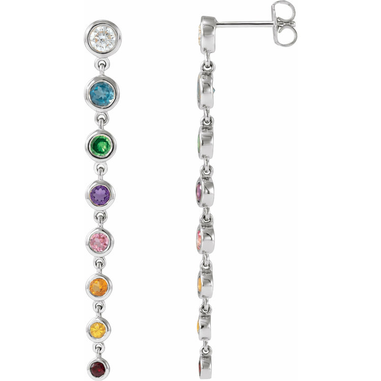 Multi-Gemstone + Diamond Rainbow Drop Earrings