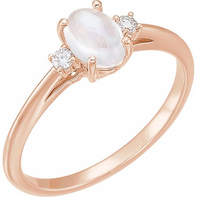 Rainbow Moonstone + Diamond Rose Gold Ring