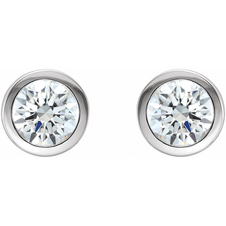 Bezel-Set White Diamond Stud Earrings