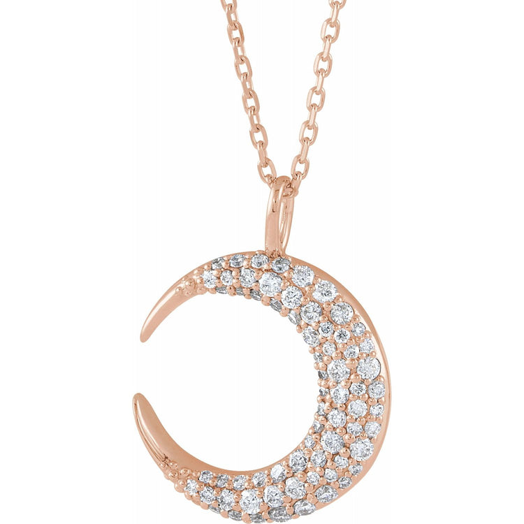 Blue Rubi  Diamond Crescent Moon Pendant Necklace