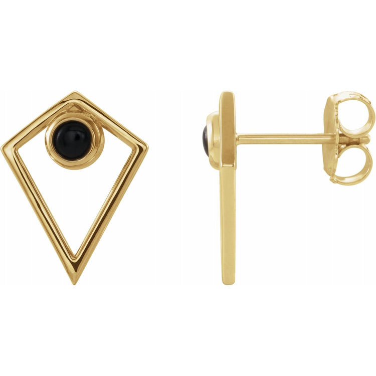 Black Onyx / Natural Opal Gold Pyramid Earrings