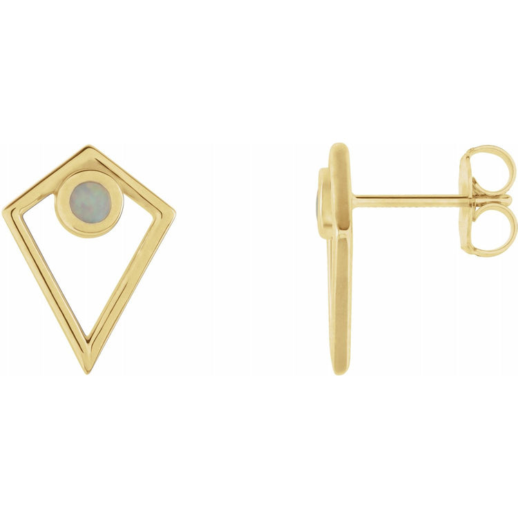 Black Onyx / Natural Opal Gold Pyramid Earrings