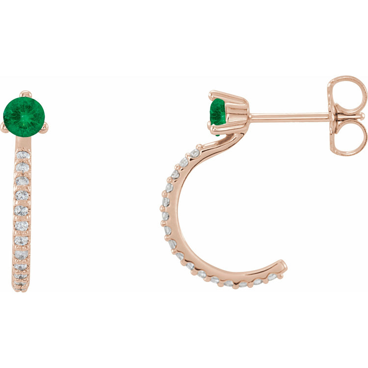 Emerald + Natural Diamond Hoop Earrings