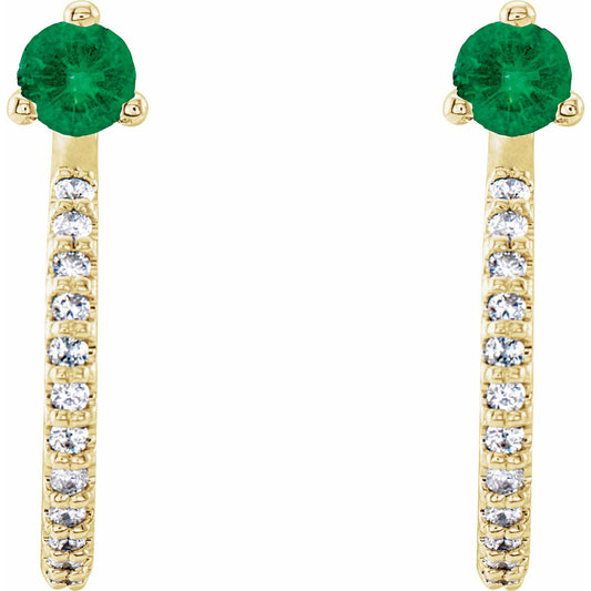 Emerald + Natural Diamond Hoop Earrings