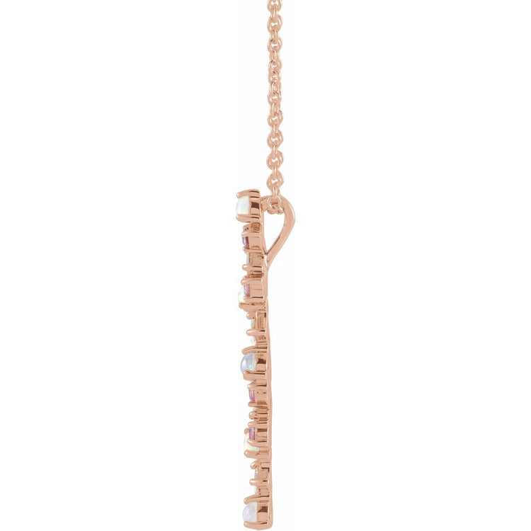 Blue Rubi Opals, Pink Sapphires + Diamond Scattered Bar Necklace