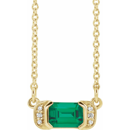 Emerald & Natural Diamond Bar Necklace