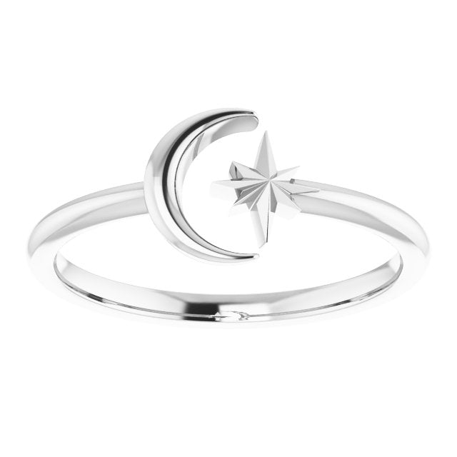 Crescent Moon + Star Open Ring