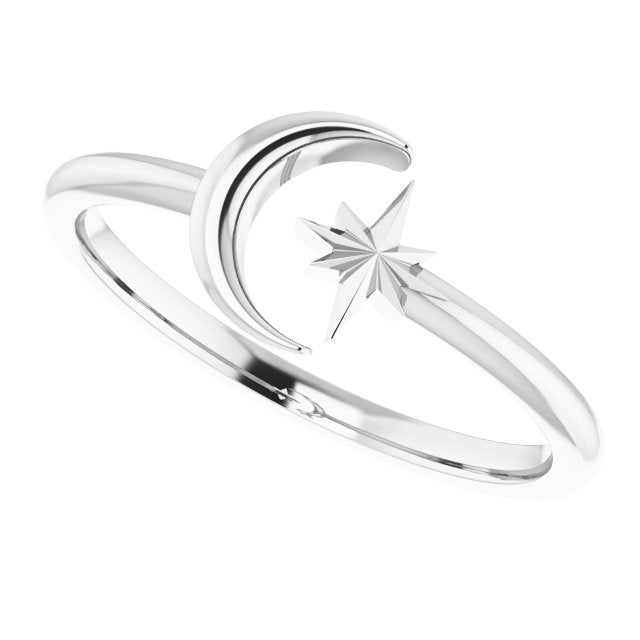 Crescent Moon + Star Open Ring