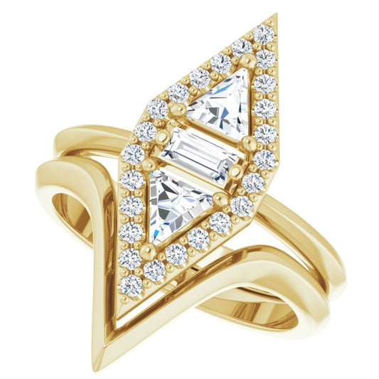 Triangle Two-Stone Engagement Gold Ring