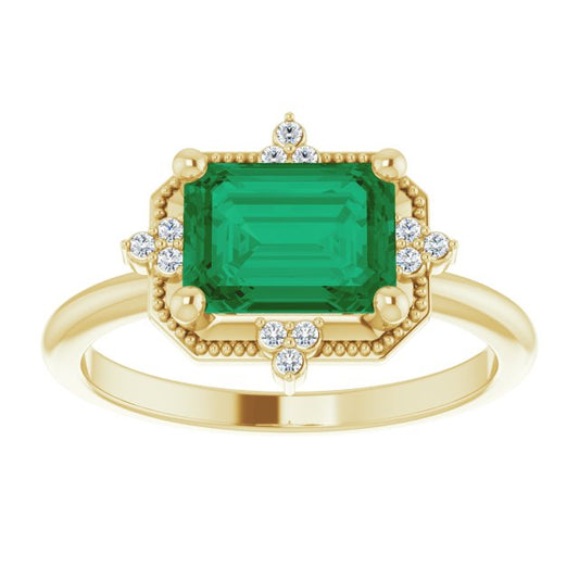 Emerald-Cut Genuine Emerald Engagement Ring