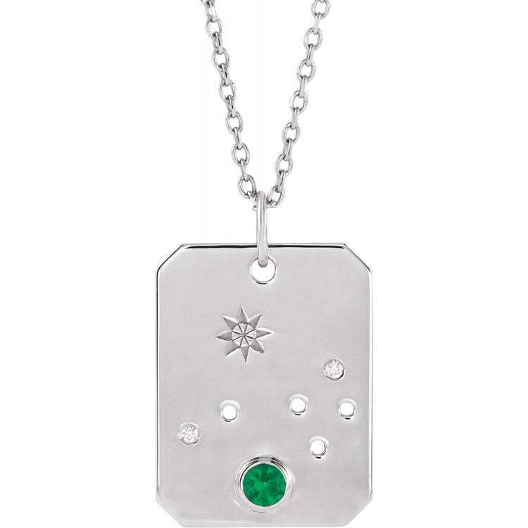 Blue Rubi Aries Zodiac Constellation Necklace - Emerald + Diamond