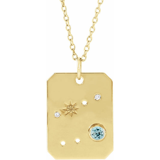 Blue Rubi Cancer Zodiac Constellation Necklace - 14K Aquamarine + Diamond