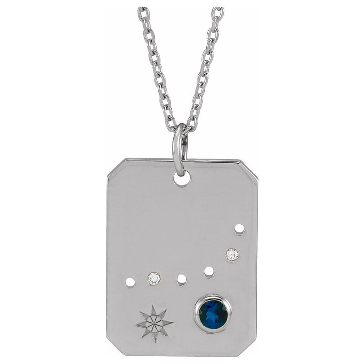 Blue Rubi Capricorn Zodiac Constellation Necklace- 14K Blue Sapphire + Diamond