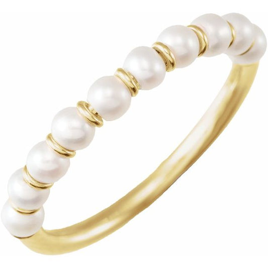 14K Yellow Gold Beaded Pearl Ring