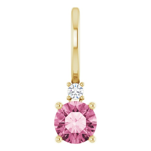 Pink Tourmaline & Natural Diamond October Birthstone Charm